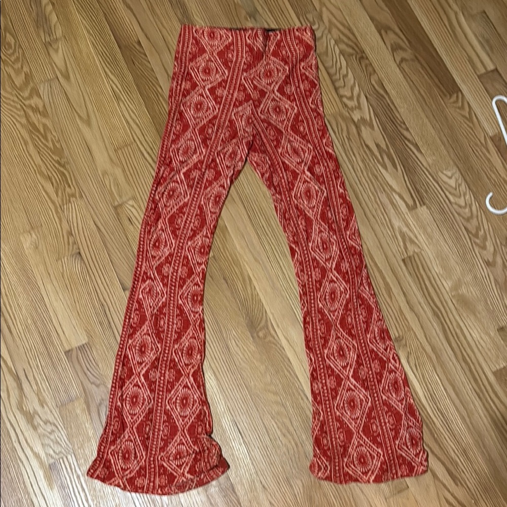 Red Patterned Flare Pants